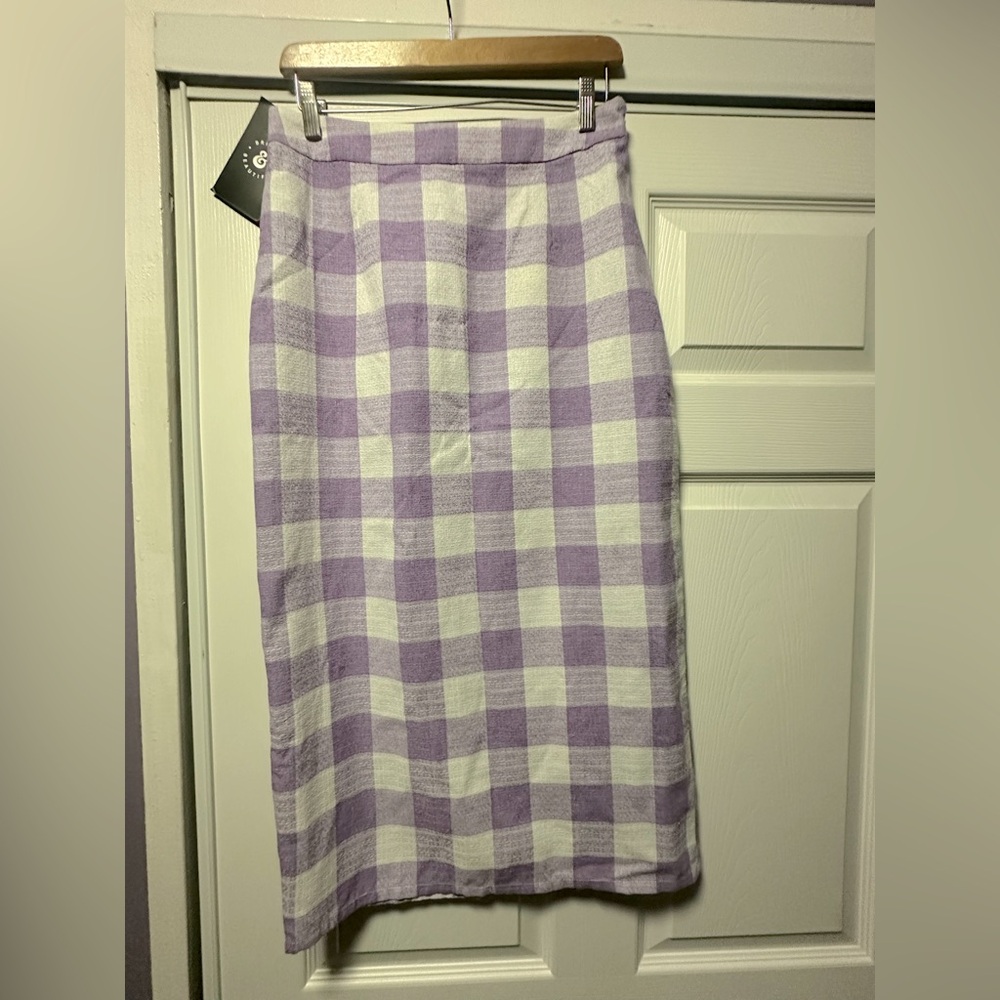 Purple and White Checkered Pencil Skirt